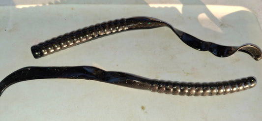 10" Ribbontail worms Black Green Glitter